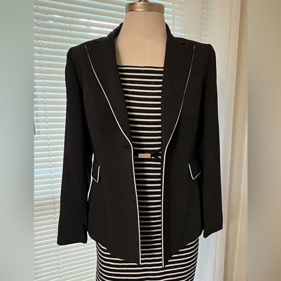 ANN TAYLOR 🌺 Black & White stripe Texture Dress SZ:6P - Picture 3 of 10